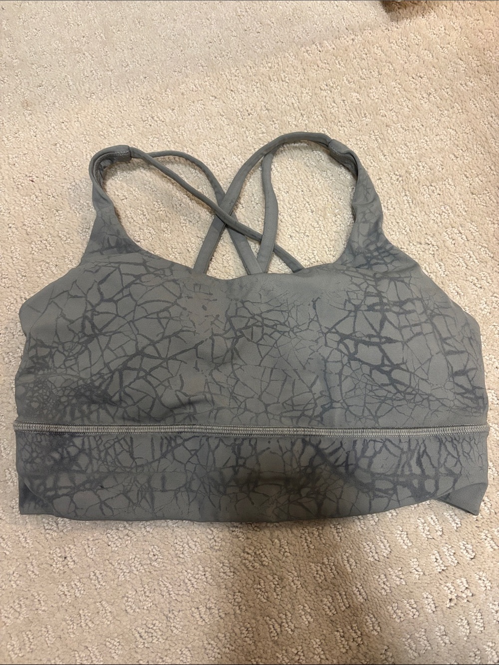 lululemon athletica Gray Cracked-Print Strappy Sports Bra